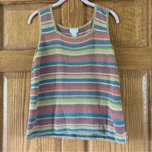Sigrid Olsen Sport Multicolored Stripes Open Weave Knit Tank Top Large